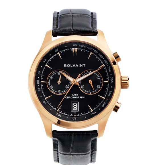 Men’s Rose Gold Chronograph Watch Black Dial Luxury Dress Watch Bolvaint.